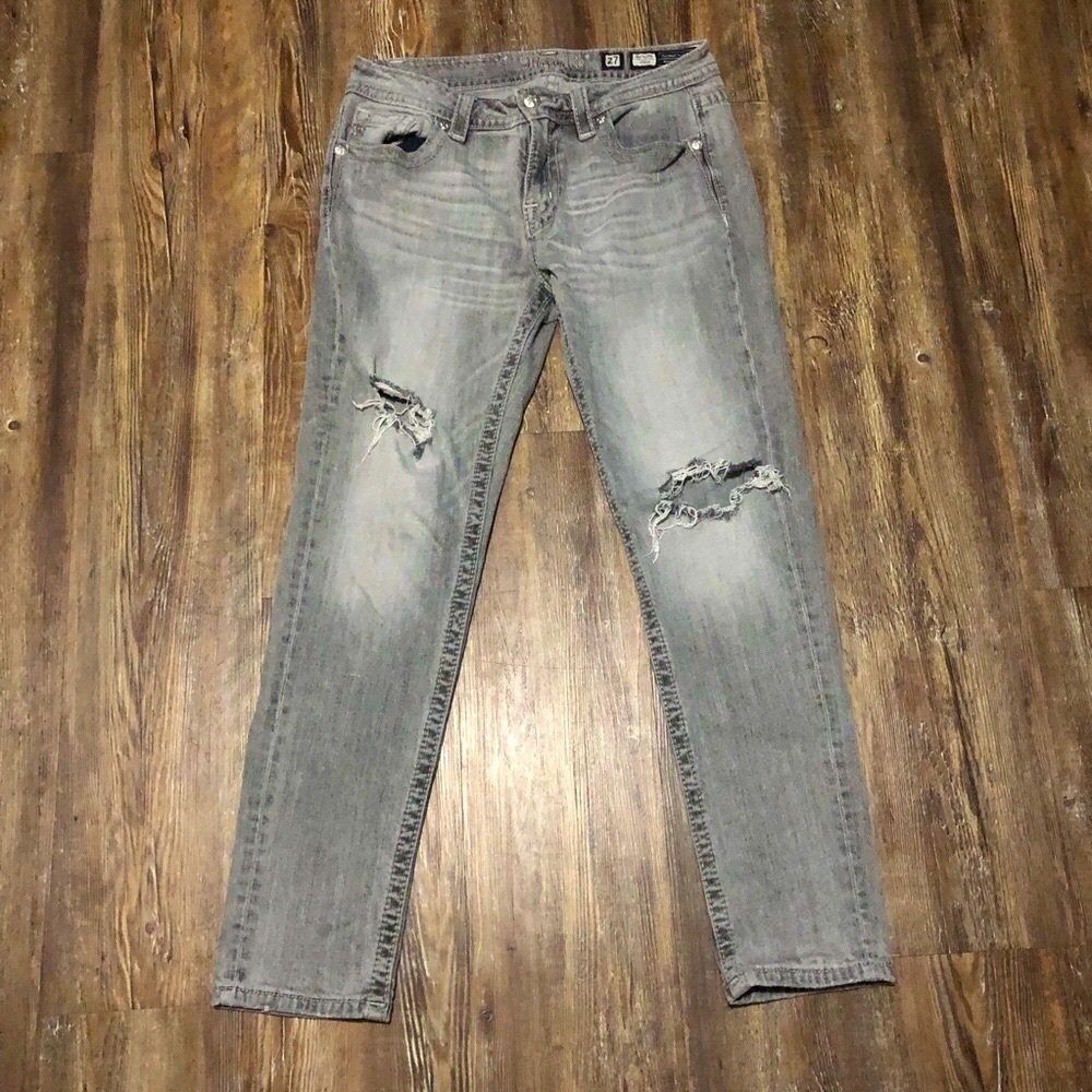 Miss Me Jeans Women's 27 Boyfriend Ankle Distressed Charcoal Black Denim